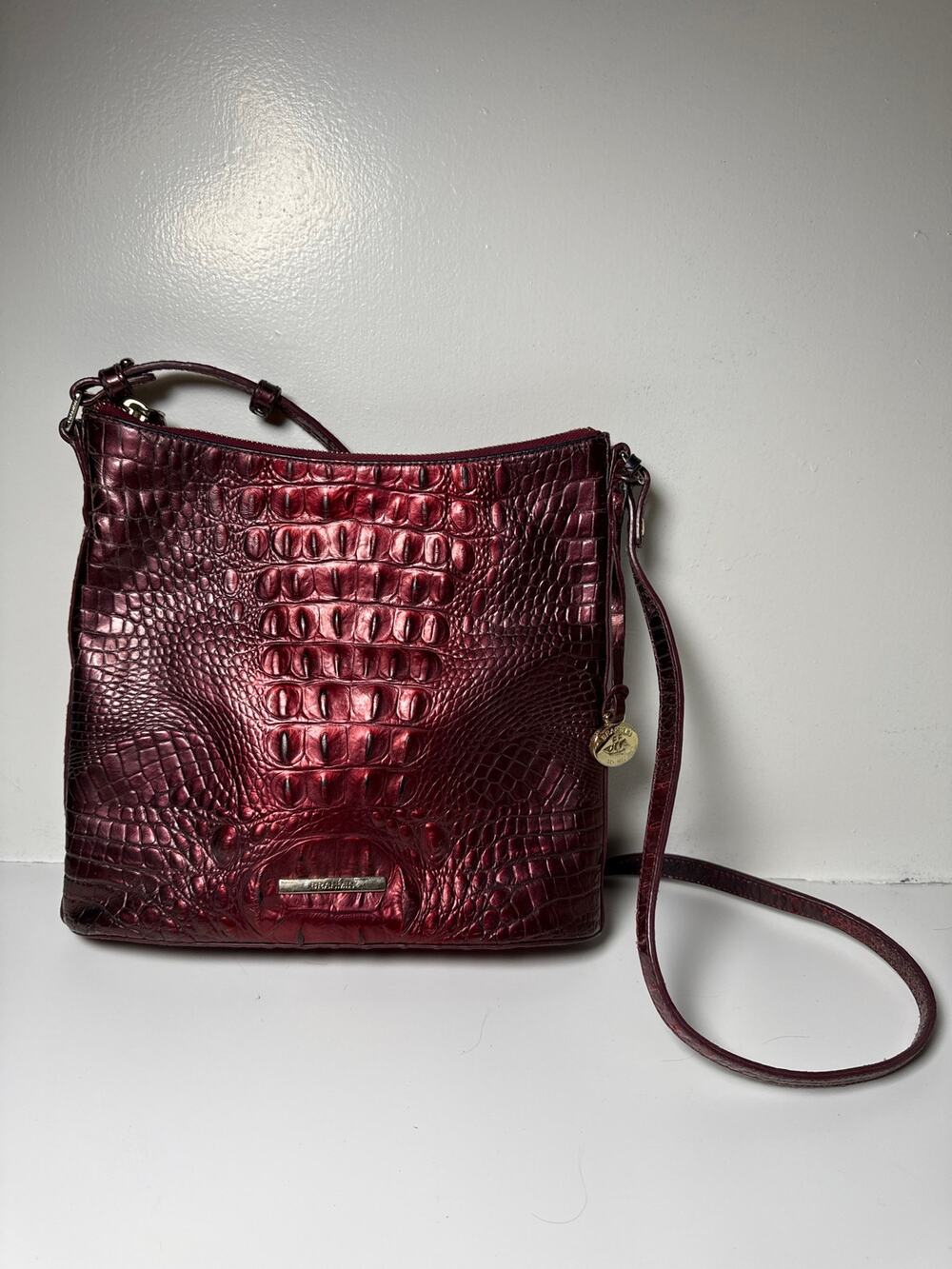 Brahmin Katie Crossbody Infrared Melbourne Croc Embossed Leather Q8615100581